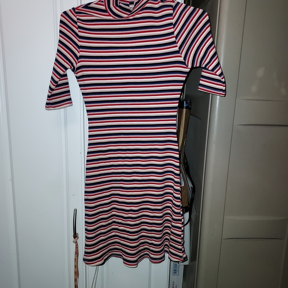 Reformation Red and Blue Striped Long Sleeve Dress